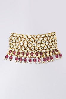 Gold Plated Red Rhodolite Beaded Choker Necklace