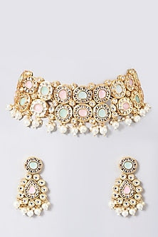 Gold Pastel Stone Choker Necklace Set