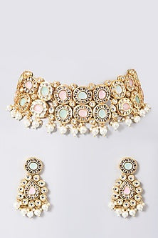 Gold Pastel Stone Choker Necklace Set