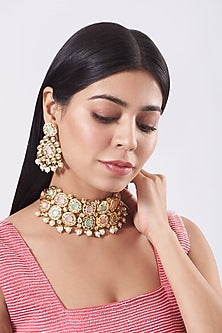 Gold Pastel Stone Choker Necklace Set