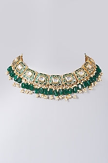Gold Plated Green Enameled Choker Necklace