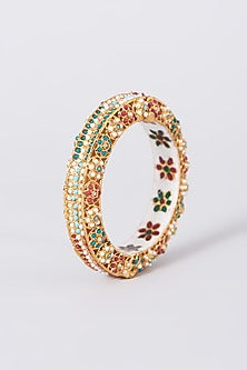 Gold Plated Multi-Colored Bead & Pearl Bangle