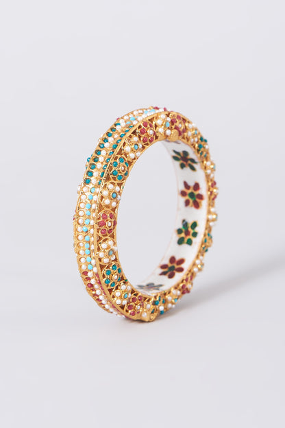 Gold Plated Multi-Colored Bead & Pearl Bangle