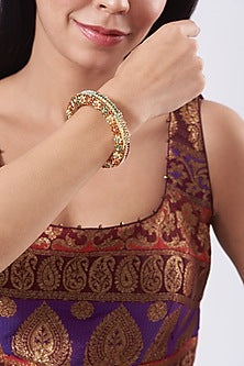 Gold Plated Multi-Colored Bead & Pearl Bangle