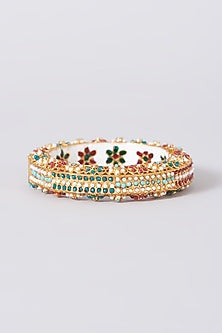 Gold Plated Multi-Colored Bead & Pearl Bangle