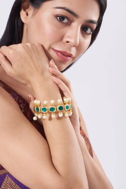 Gold Plated Green Stone Bangle