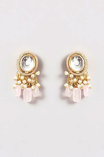 Gold Plated Kundan Polki & Pink Beaded Necklace Set