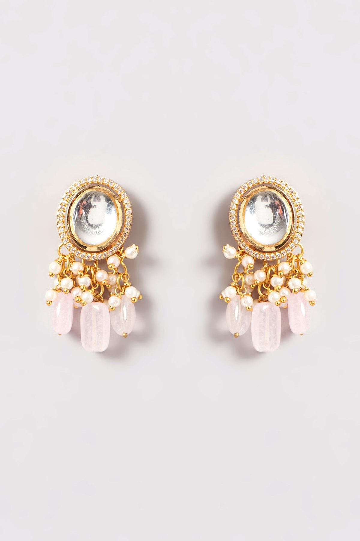 Gold Plated Kundan Polki & Pink Beaded Necklace Set