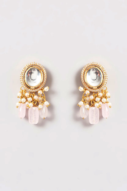 Gold Plated Kundan Polki & Pink Beaded Necklace Set