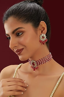Victorian Gold Finish Kundan Polki & Beaded Choker Necklace Set