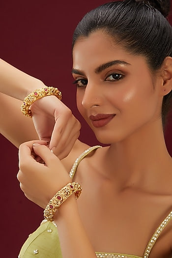 Gold Plated Temple Bangles (Set Of 2)