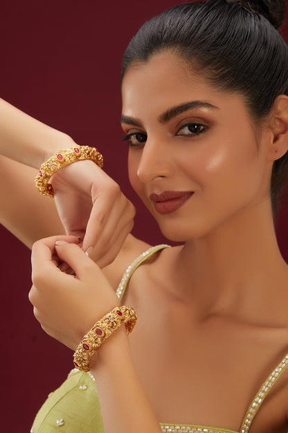 Gold Plated Temple Bangles (Set Of 2)