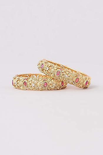 Gold Plated Temple Bangles (Set Of 2)