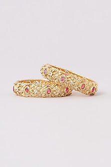 Gold Plated Temple Bangles (Set Of 2)