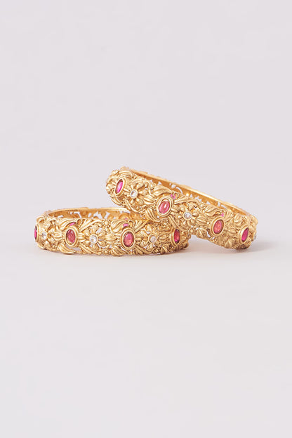 Gold Plated Temple Bangles (Set Of 2)