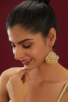 Gold Plated Kundan Polki & Baby Pearl Stud Earrings
