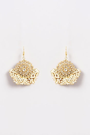Gold Plated Kundan Polki & Baby Pearl Stud Earrings