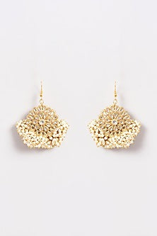 Gold Plated Kundan Polki & Baby Pearl Stud Earrings