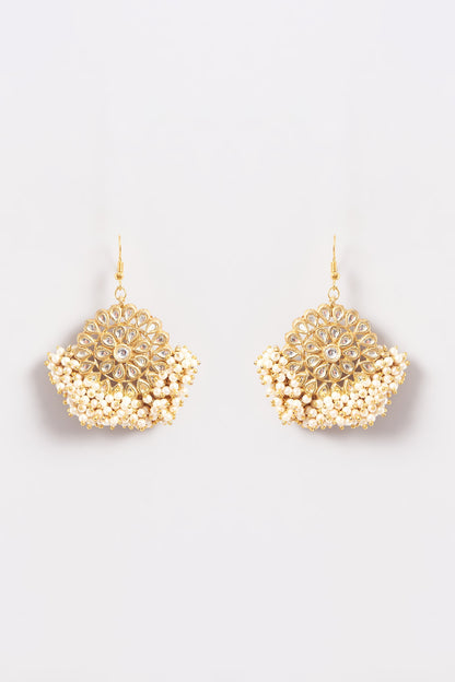 Gold Plated Kundan Polki & Baby Pearl Stud Earrings