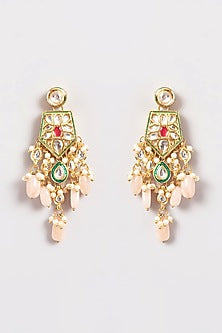 Gold Plated Kundan Polki & Beaded Dangler Earrings