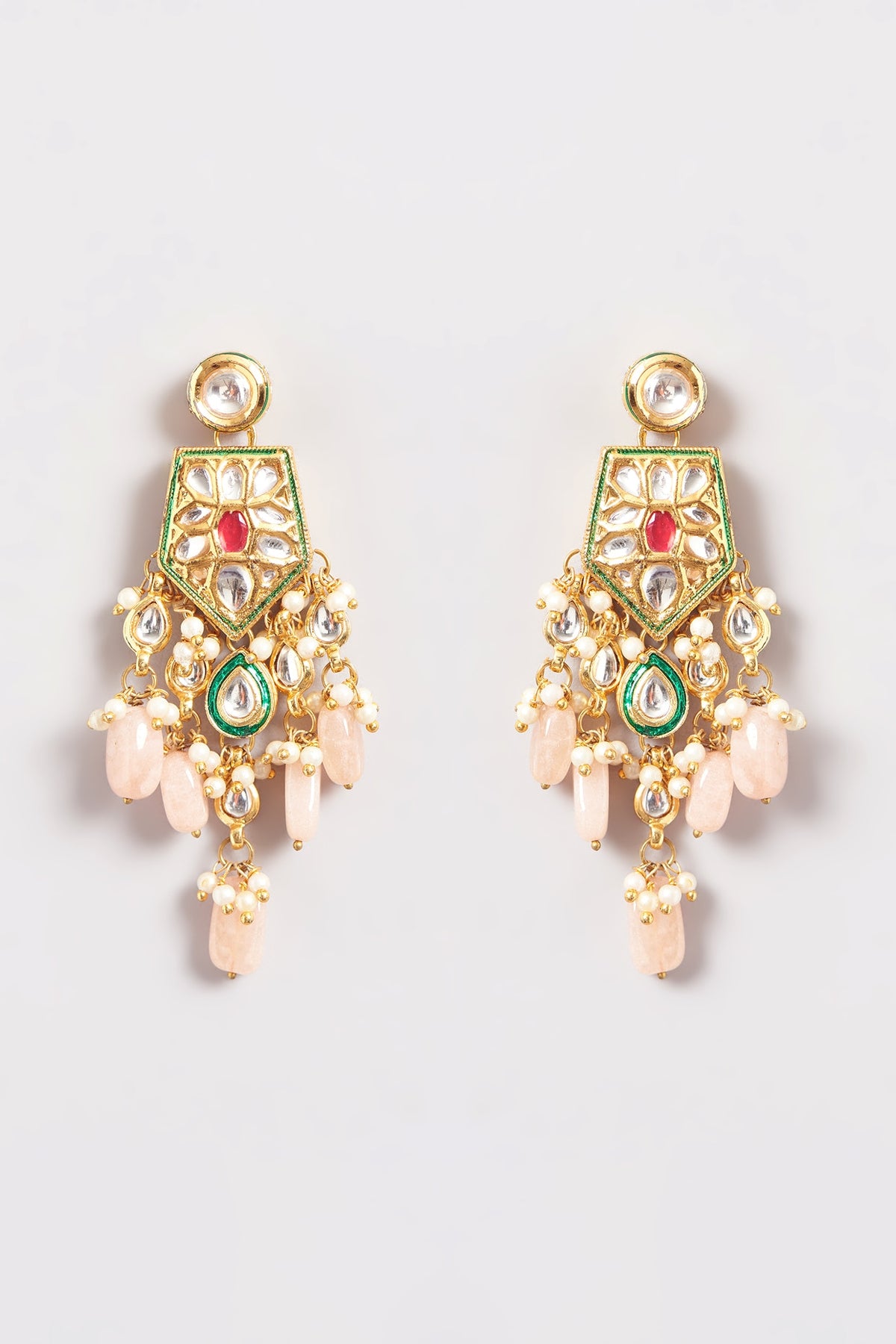 Gold Plated Kundan Polki & Beaded Dangler Earrings