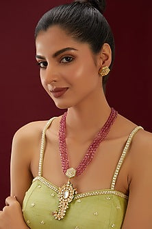 Gold Plated Kundan Polki & Motif Long Necklace Set