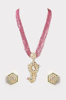 Gold Plated Kundan Polki & Motif Long Necklace Set