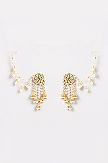 Gold Plated Kundan Polki & Pearl Tassel Kanchain Earrings