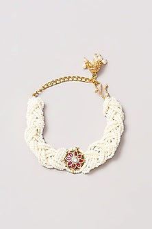 Dull Gold Finish Pleated Pearl Bracelet