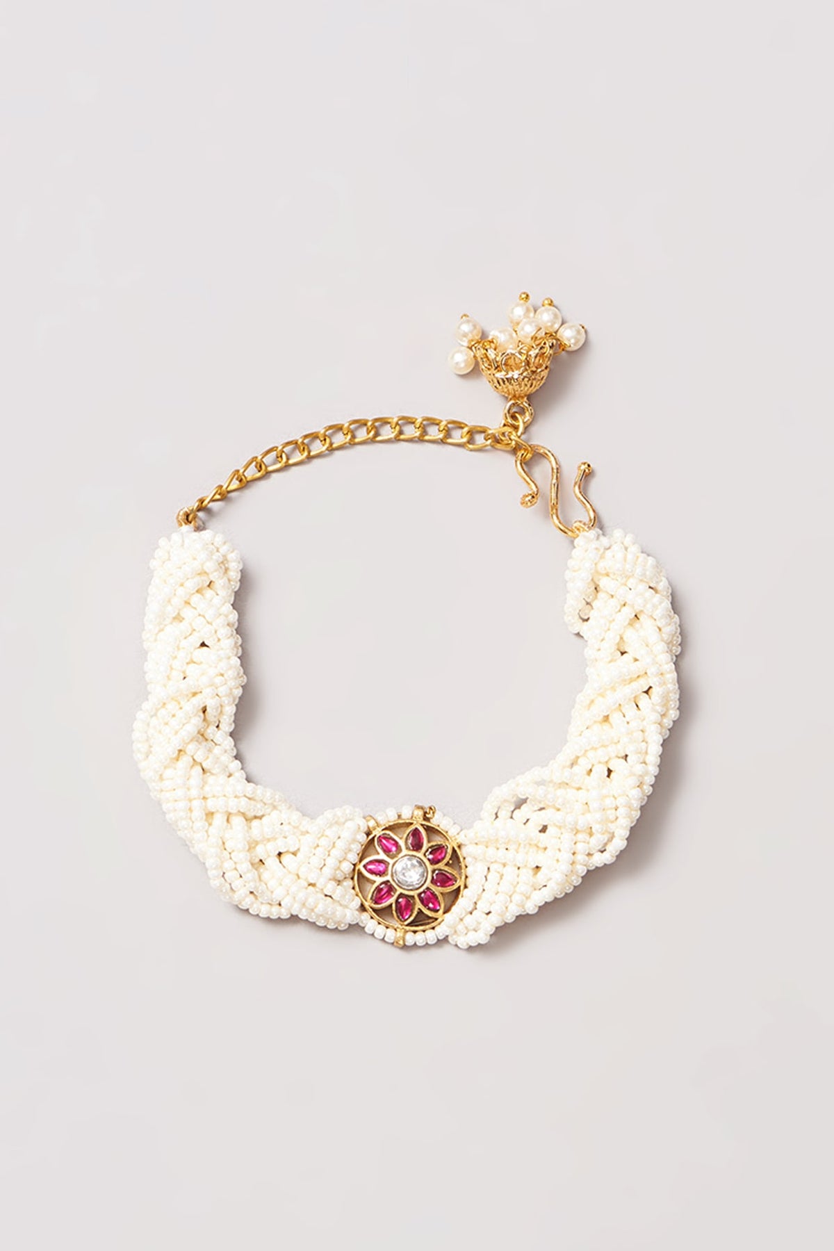Dull Gold Finish Pleated Pearl Bracelet