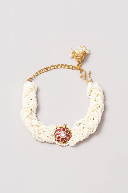 Dull Gold Finish Pleated Pearl Bracelet