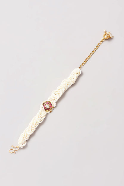 Dull Gold Finish Pleated Pearl Bracelet