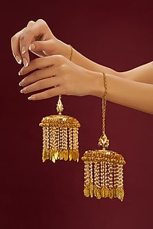 Gold Plated Kundan Polki & Tassel Kaleeras (Set Of 2)