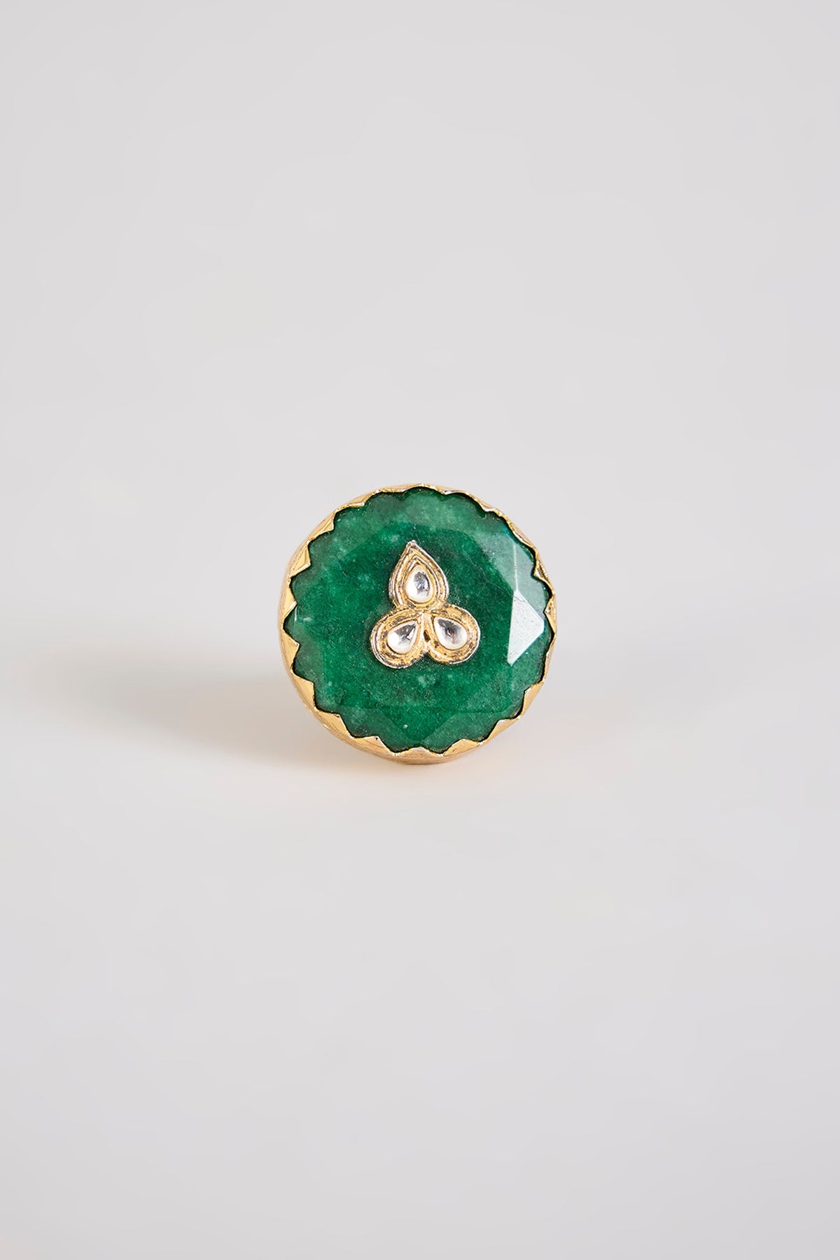 Gold Finish Green Kundan Polki Ring