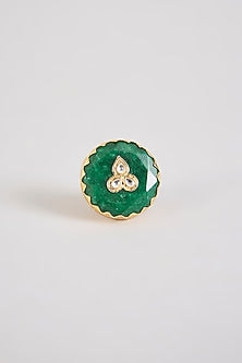 Gold Finish Green Kundan Polki Ring