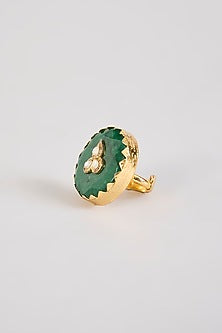 Gold Finish Green Kundan Polki Ring