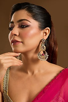 Black Rhodium Finish Multi-Colored Stone Chandbali Earrings