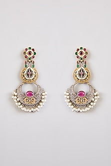 Black Rhodium Finish Multi-Colored Stone Chandbali Earrings