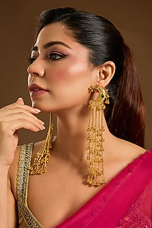 Gold Plated Kashmiri Chain Tassel Dangler Earrings