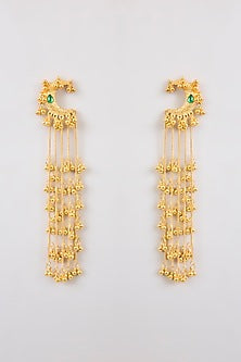 Gold Plated Kashmiri Chain Tassel Dangler Earrings
