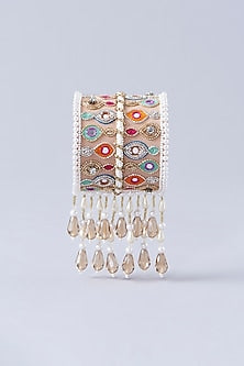 Beige Hand Embroidered Cuff Bracelet