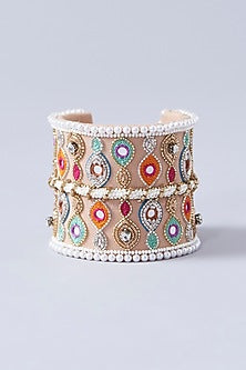 Beige Hand Embroidered Cuff Bracelet