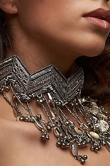 Silver Grey Mirror Choker Necklace