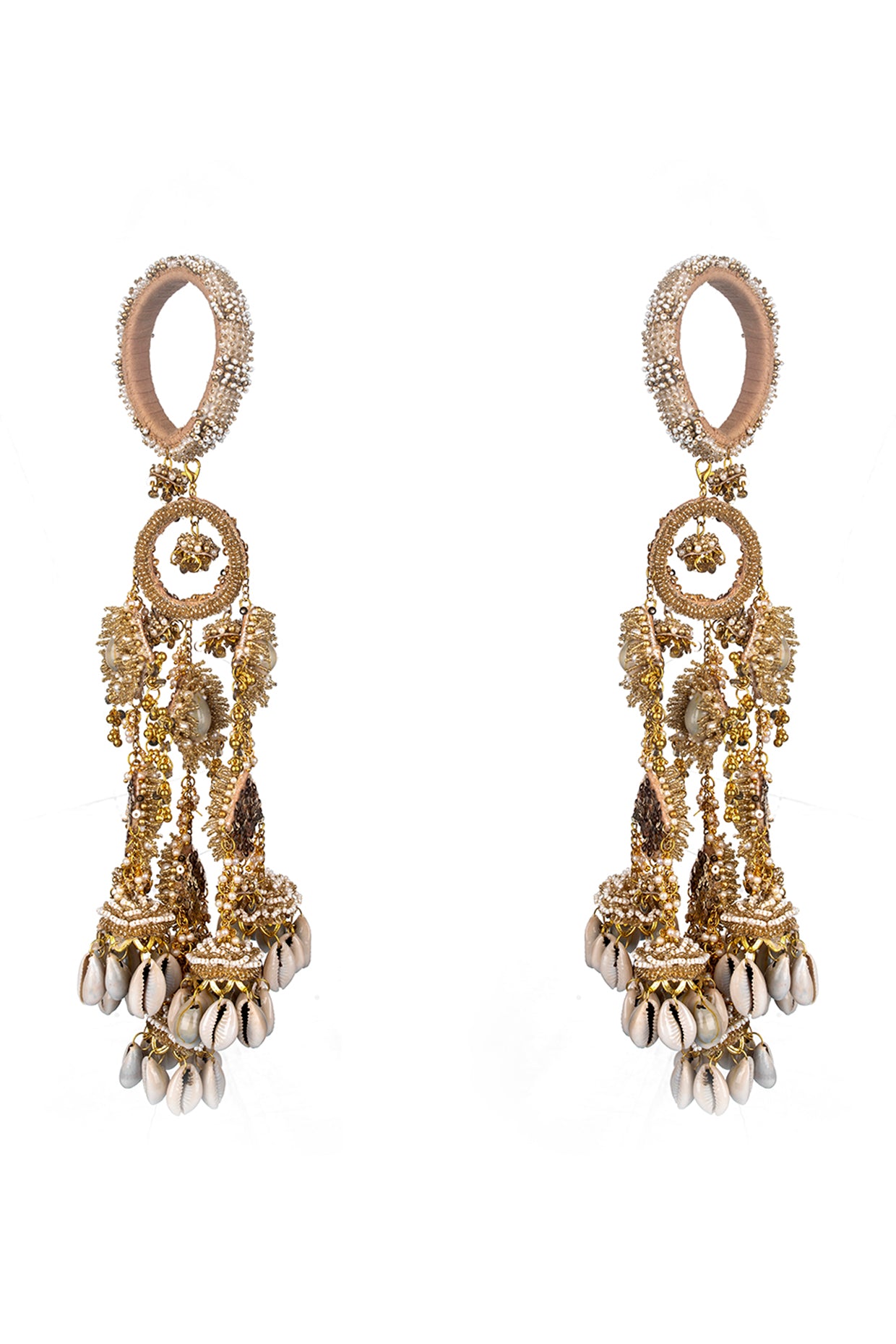 Gold Finish Pearl & Shell Kaleeras (Set of 2)