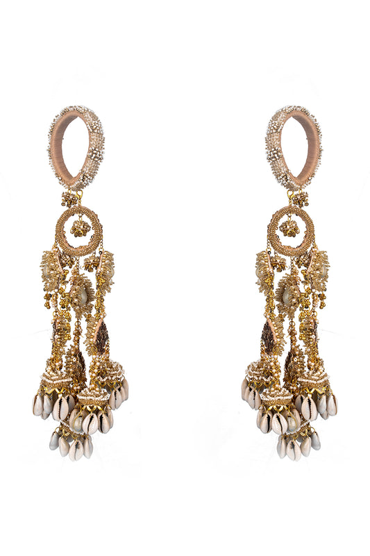 Gold Finish Pearl & Shell Kaleeras (Set of 2)