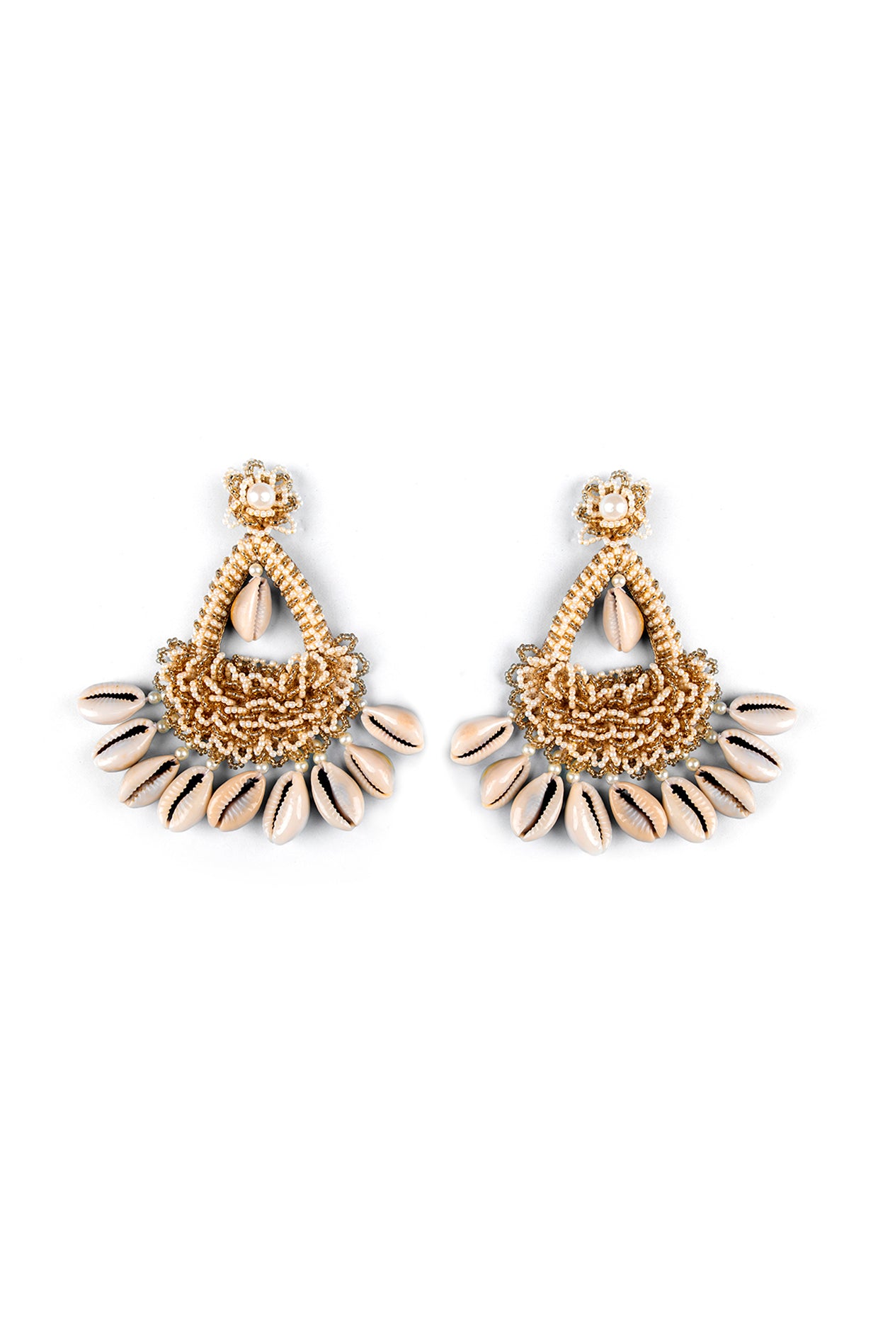 Gold Finish Pearl & Shell Earrings