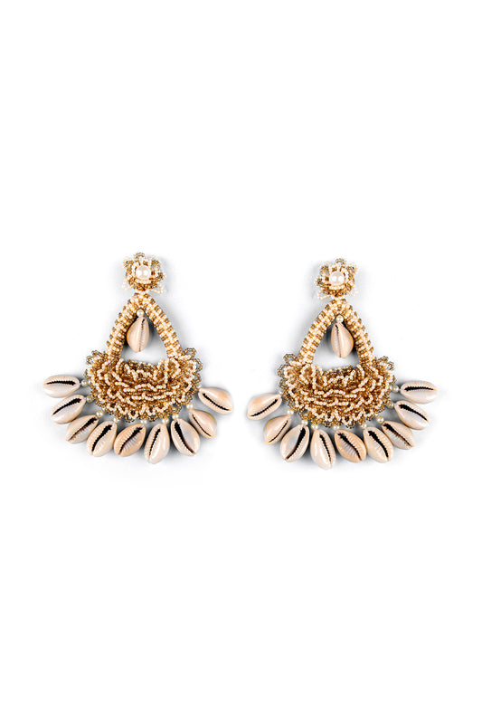 Gold Finish Pearl & Shell Earrings