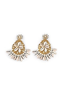 Gold Finish Pearl & Shell Dangler Earrings