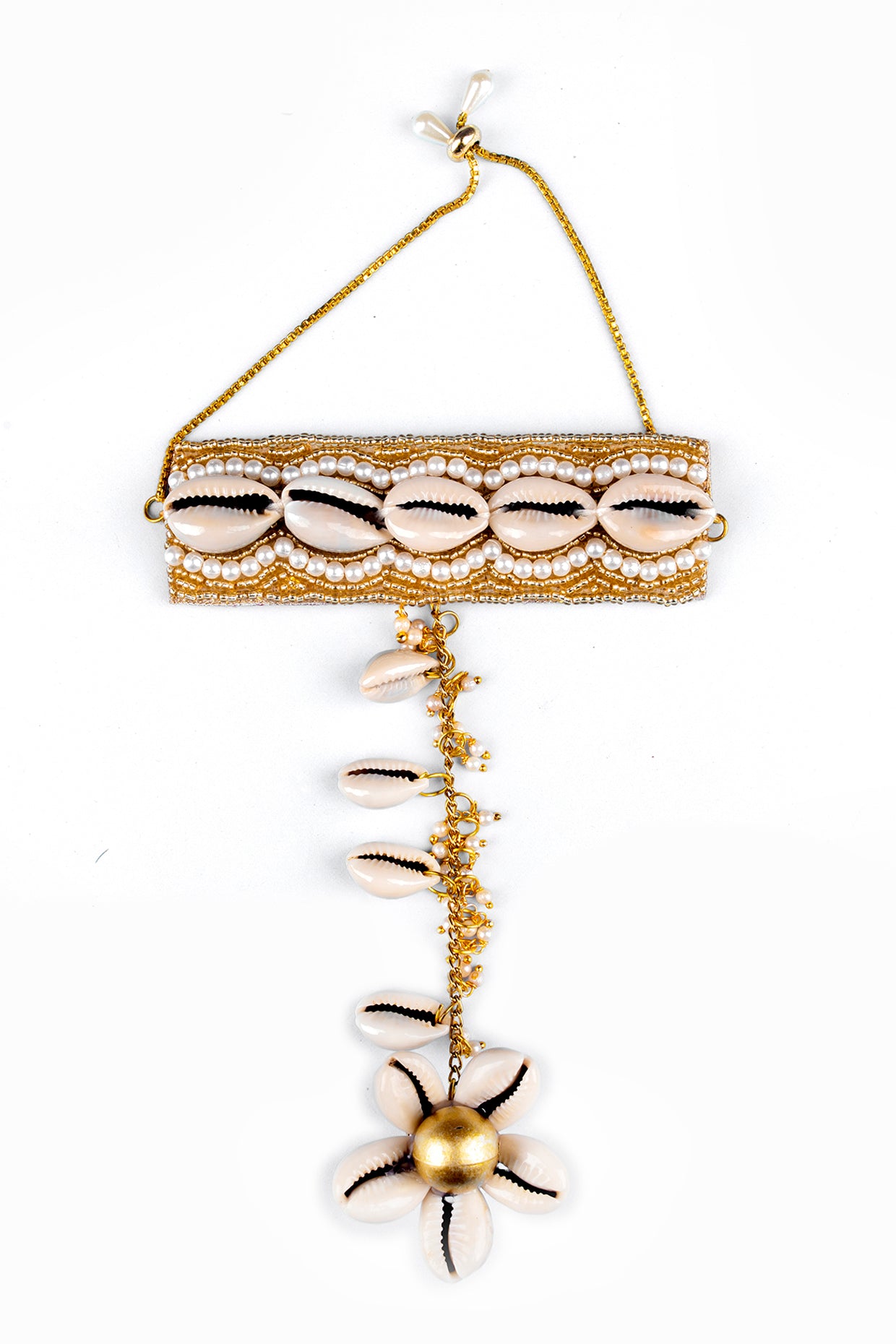 Gold Finish Pearl & Shell Handharnesses (Set of 2)