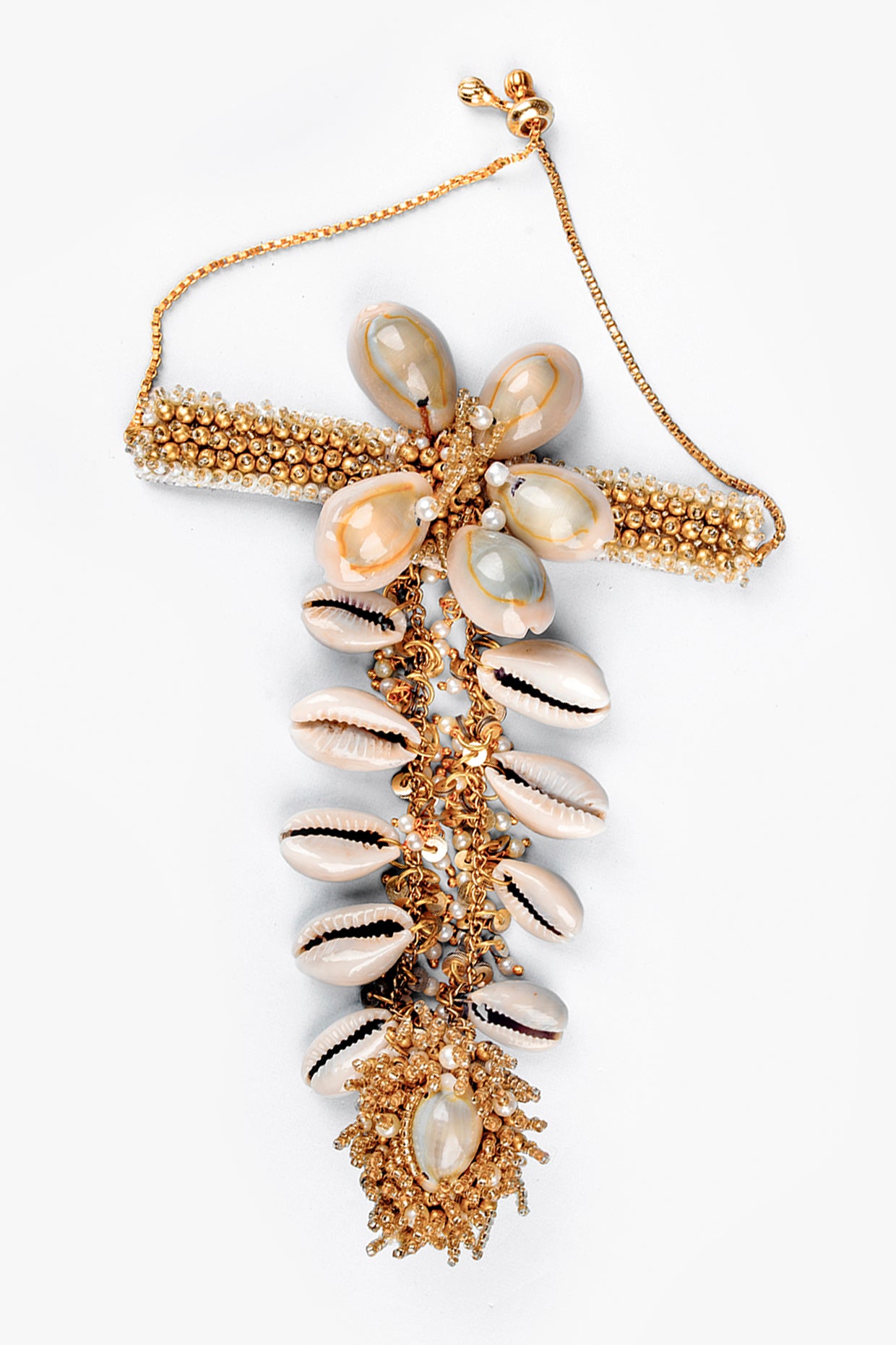 Gold Finish Pearl & Shell Handharnesses (Set of 2)
